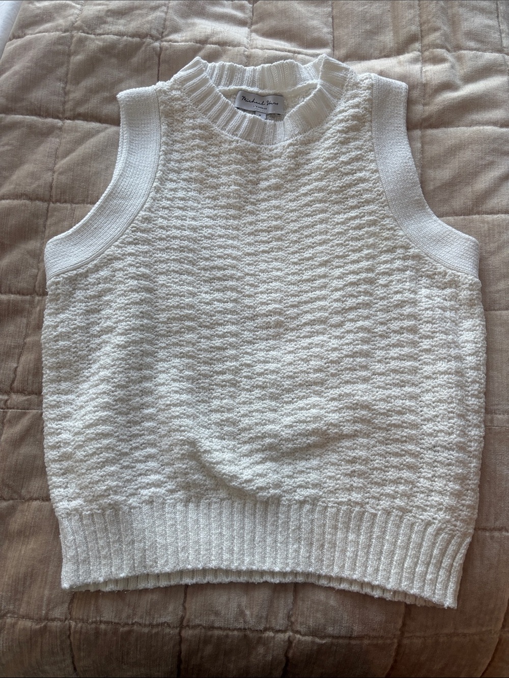 Michael Stars Cream Textured Knit Sleeveless Sweater